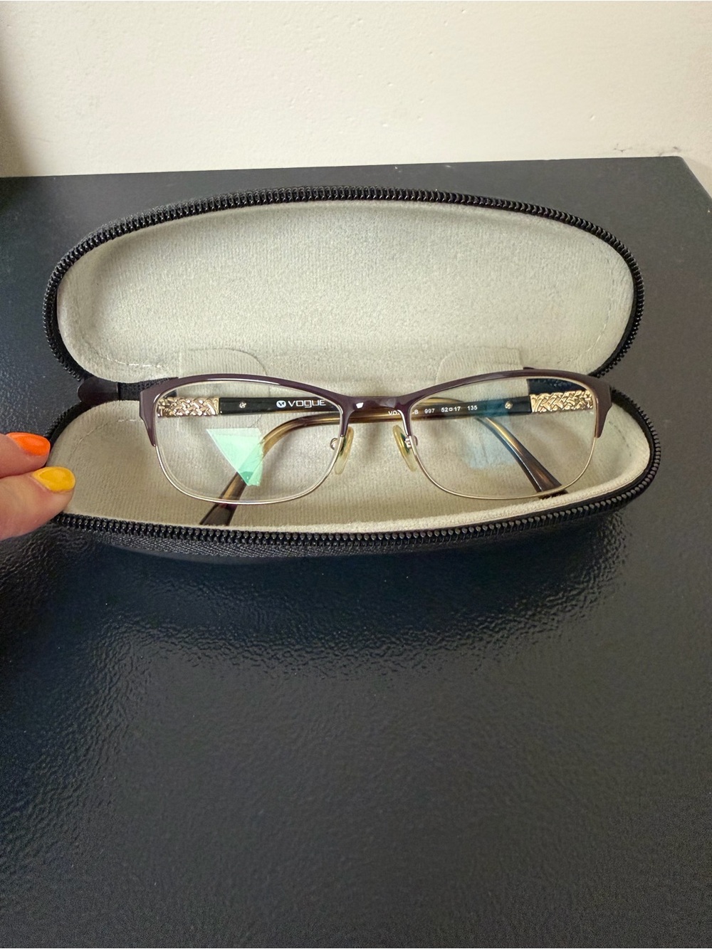 Vogue Semi-Rimmed Prescription Eyeglasses in Brown and Gold Accents